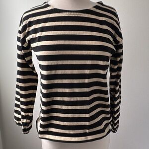 J. Crew Black and Tan Striped Top
